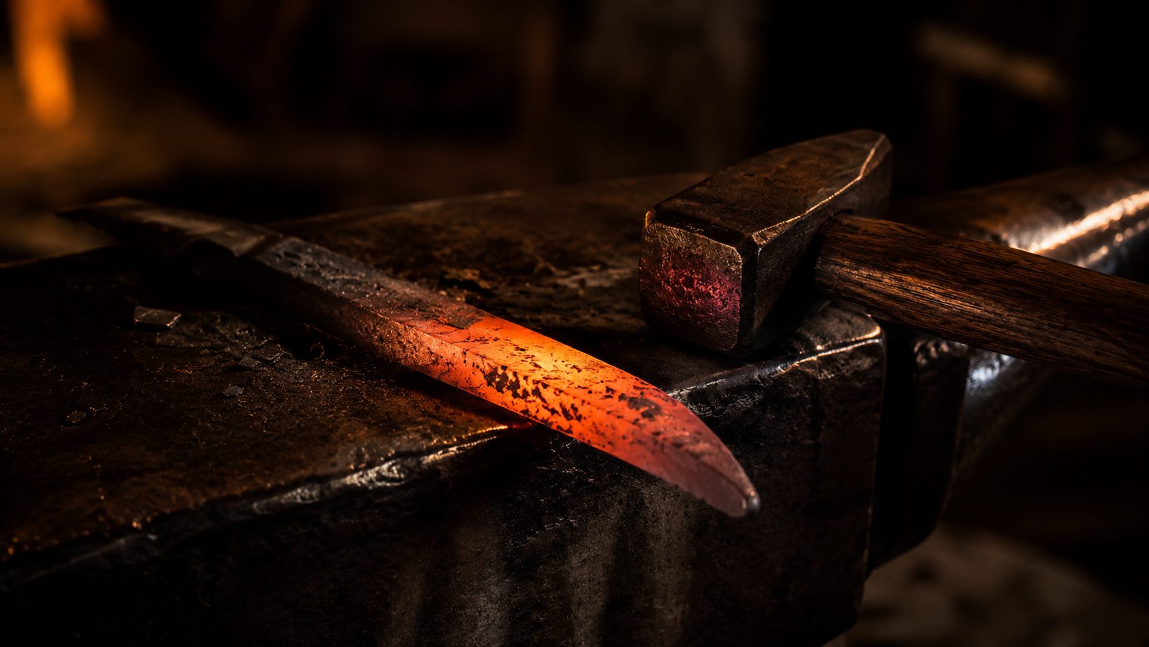 Freshly forged steel cooling on an anvil