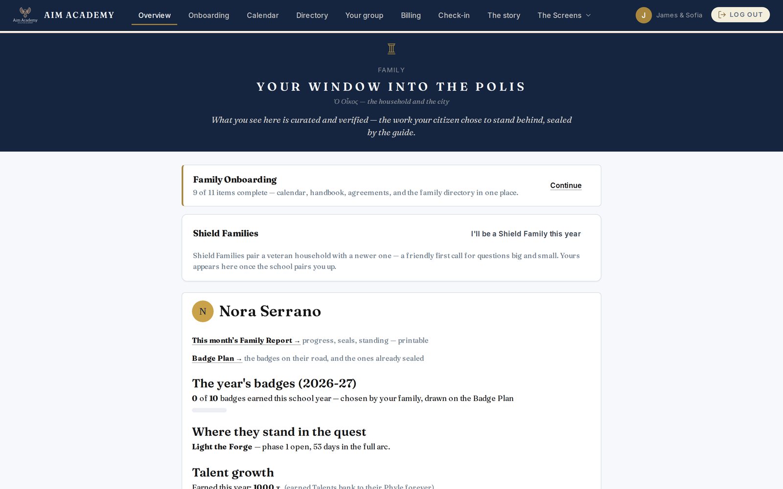 The family window: onboarding, Shield Families, and the child's record